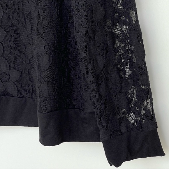 Adrianna Papell Floral Lace Overlay Front Sweatshirt Long Sleeves Round Neck - Picture 3 of 10